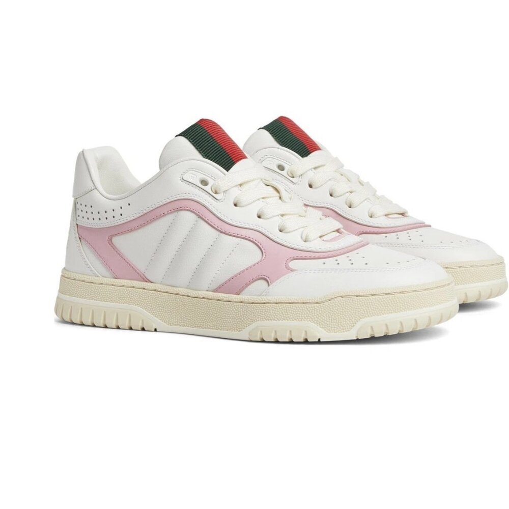 GUCCI Women's Re-Web Low Top Leather Sneakers White / Pink $1150